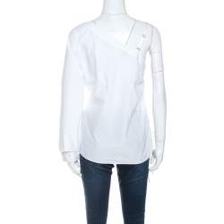 T by Alexander Wang White Cotton Ruched Detail One Shoulder Top M