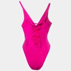 TA3 Pink Jersey Lace Up High Cut Plungey Swimsuit S