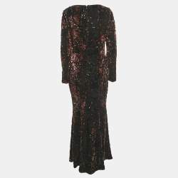 Talbot Runhof Black Sequin Velvet Long Sleeve Gown M