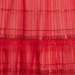 Tadashi Shoji Red Sequin Tulle Halter Neck Tiered Gown M