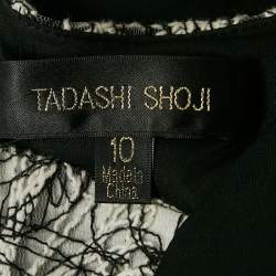 Pre Owned Tadashi Shoji Black/White Floral Embroidered Tulle and Crepe Maxi Dress L