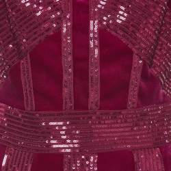 مملوكة مسبقًا Tadashi Shoji Pink Sequin Embellished Stretch Velvet Rhea Gown M