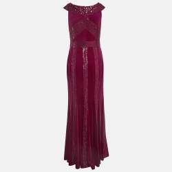 مملوكة مسبقًا Tadashi Shoji Pink Sequin Embellished Stretch Velvet Rhea Gown M