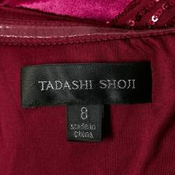 مملوكة مسبقًا Tadashi Shoji Pink Sequin Embellished Stretch Velvet Rhea Gown M