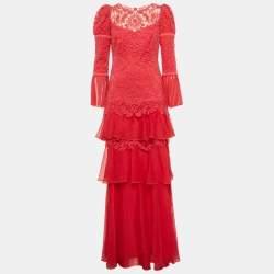 Tadashi Shoji Pink Chiffon and Tulle Tiered Moreau Gown S