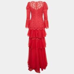 Tadashi Shoji Pink Chiffon and Tulle Tiered Moreau Gown S