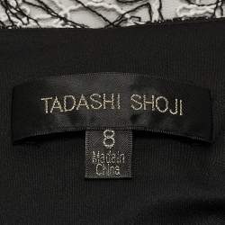 Pre Owned Tadashi Shoji Black/White Crepe & Lace Full Sleeve Maxi Dress M