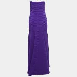 Tadashi Shoji Purple Sequin Jersey Pleated Strapless Gown L