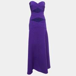 Tadashi Shoji Purple Sequin Jersey Pleated Strapless Gown L