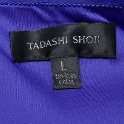 Tadashi Shoji Purple Sequin Jersey Pleated Strapless Gown L