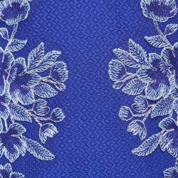 Pre Owned Tadashi Shoji Blue Floral Embroidery Textured Crepe Sleeveless Gown S