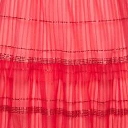 Tadashi Shoji Red Sequin Tulle Halter Neck Tiered Gown M