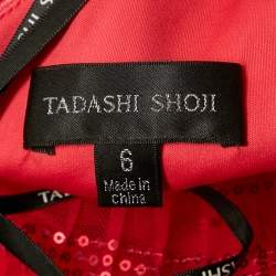 Tadashi Shoji Red Sequin Tulle Halter Neck Tiered Gown M