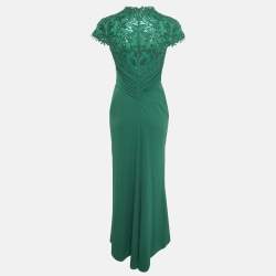 Tadashi Shoji Emerald Green Sequin Tulle and Jersey Gown S