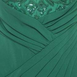 Tadashi Shoji Emerald Green Sequin Tulle and Jersey Gown S