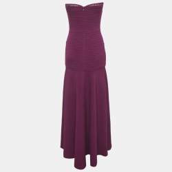Pre Owned Tadashi Shoji Burgundy Sequin Embellished Jersey Strapless Gown XS