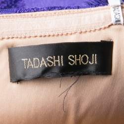 Tadashi Shoji Purple and Begie Tulle Embroidered Faux Feather Strapless Dress M