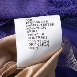 Tadashi Shoji Purple and Begie Tulle Embroidered Faux Feather Strapless Dress M