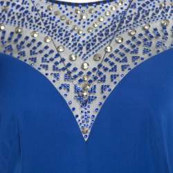 مملوكة مسبقًا Tadashi Shoji Royal Blue Crepe Embellished Yoke Detail Evening Gown M