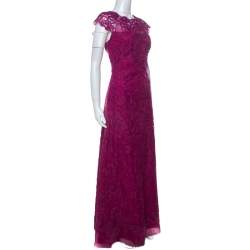 Tadashi Shoji Grape Purple Lace Cap Sleeve Milien Evening Dress M