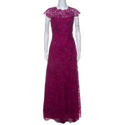 Tadashi Shoji Grape Purple Lace Cap Sleeve Milien Evening Dress M
