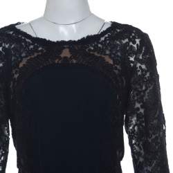 Tadashi Shoji Navy Blue Lace Detail Long Sleeve Kinglet Gown L