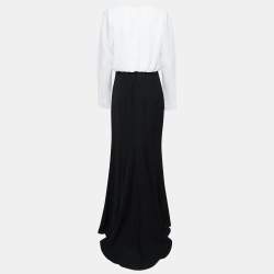 Tadashi Shoji Black/White Crepe Wrap Effect Maxi Dress M