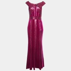 Tadashi Shoji Magenta Pink Velvet and Sequin Rhea Gown S