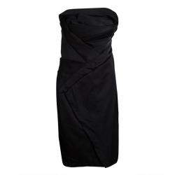 Tadashi Shoji Black Silk Asymmetric Pleat Detail Strapless Dress M