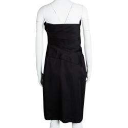 Tadashi Shoji Black Silk Asymmetric Pleat Detail Strapless Dress M