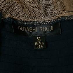 Pre Owned Tadashi Shoji Navy Blue Jersey Sleeveless Lace Trimmed Gown S