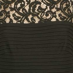Tadashi Shoji Black Lace and Pleated Jersey Peplum Sleeveless Gown M