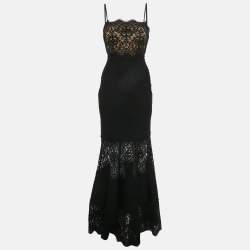 مملوكة مسبقًا Tadashi Shoji Black lace and Jersey Pintuck Detail Gown XS