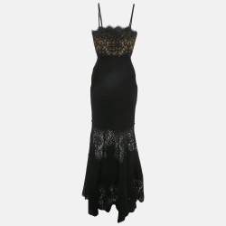 مملوكة مسبقًا Tadashi Shoji Black lace and Jersey Pintuck Detail Gown XS