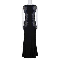 Tadashi Shoji Black Lace Applique Side Panel Detail Embellished Sleeveless Gown S