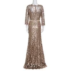 مملوكة مسبقًا فستان سهرة تداشي شوجي دانتيل وردي وأسود بترتر وأكمام طويلة رقبة سابرينا S