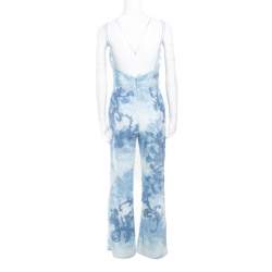Tadashi Shoji Blue Floral Embroidered Lace Plunge Neck Detail Lison Jumpsuit S