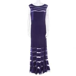 Pre Owned Tadashi Shoji Purple Sheer Panel Insert Sleeveless Gown L