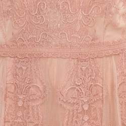 Tadashi Shoji Peach Floral Lace Overlay Sleeveless Layered Tulle Dress M