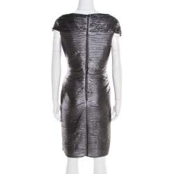 Pre Owned فستان تداشي شوجي ميتاليك مقلم بطيات مزخرف M