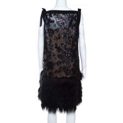 Pre Owned فستان تداشي شوجي ترتر أسود مزخرف بوسط ساقط L