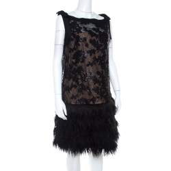 Pre Owned فستان تداشي شوجي ترتر أسود مزخرف بوسط ساقط L