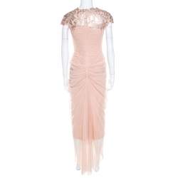 Tadashi Shoji Beige Lace and Tulle Sequined Gown S