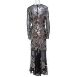 Tadashi Shoji Black Sequin Embellished Lace Evening Gown XL 