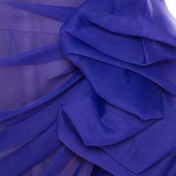 Pre Owned Tadashi Shoji Purple Tulle Ruched Bow Detail Strapless Cocktail Dress M