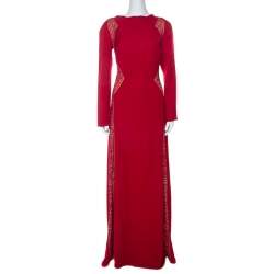 Tadashi Shoji Red Crepe Lace Inset Edie Gown L