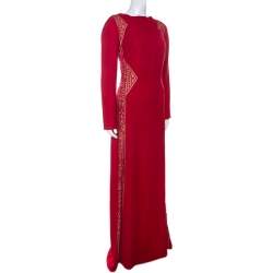 Tadashi Shoji Red Crepe Lace Inset Edie Gown L