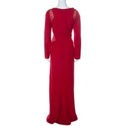 Tadashi Shoji Red Crepe Lace Inset Edie Gown L