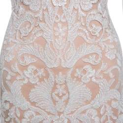 Tadashi Shoji White Crochet and Tulle Fishtail Gown M