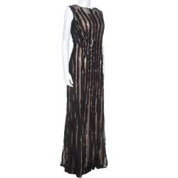مملوكة مسبقًا Tadashi Shoji Black Mesh Sequinned Sleeveless Gown L